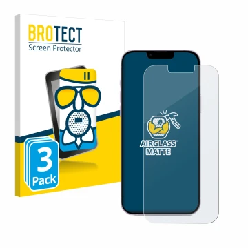 Parte frontal de un envase de producto con el logotipo de la marca BROTECT. Al lado se muestra el dispositivo Apple iPhone 14 