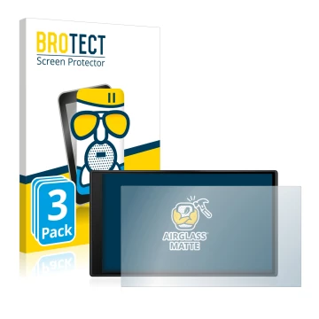 Parte frontal de un envase de producto con el logotipo de la marca BROTECT. Al lado se muestra el dispositivo Garmin dezl LGV6