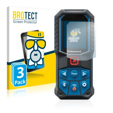 Parte frontal de un envase de producto con el logotipo de la marca BROTECT. Al lado se muestra el dispositivo Bosch GLM 50-27 