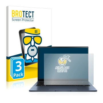 Parte frontal de un envase de producto con el logotipo de la marca BROTECT. Al lado se muestra el dispositivo ASUS ZenBook S13