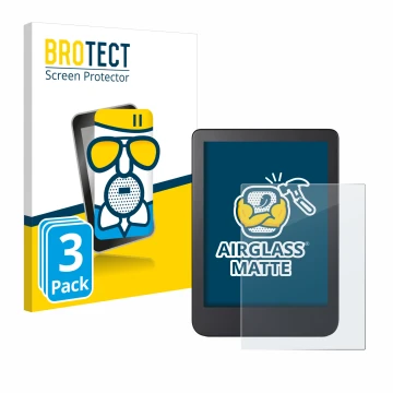 Parte frontal de un envase de producto con el logotipo de la marca BROTECT. Al lado se muestra el dispositivo Kobo Clara 2E co