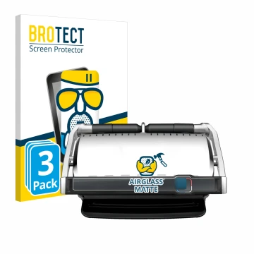 Parte frontal de un envase de producto con el logotipo de la marca BROTECT. Al lado se muestra el dispositivo Tefal OptiGrill 