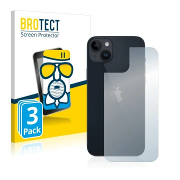 Parte frontal de un envase de producto con el logotipo de la marca BROTECT. Al lado se muestra el dispositivo Apple iPhone 14 