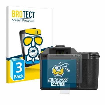 Parte frontal de un envase de producto con el logotipo de la marca BROTECT. Al lado se muestra el dispositivo Hasselblad X2D 1