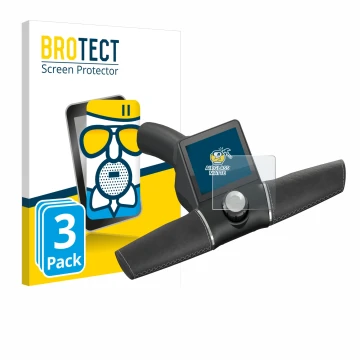 Parte frontal de un envase de producto con el logotipo de la marca BROTECT. Al lado se muestra el dispositivo Motocaddy M3 GPS