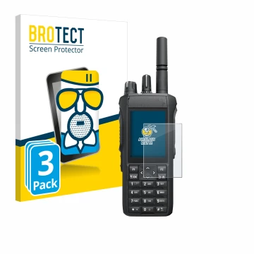 Parte frontal de un envase de producto con el logotipo de la marca BROTECT. Al lado se muestra el dispositivo Motorola R7 con 