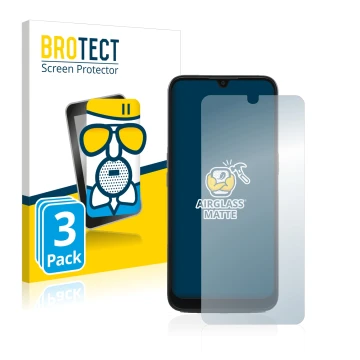Parte frontal de un envase de producto con el logotipo de la marca BROTECT. Al lado se muestra el dispositivo Doro 8100 PLUS c