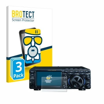 Parte frontal de un envase de producto con el logotipo de la marca BROTECT. Al lado se muestra el dispositivo Yaesu FT-710 con