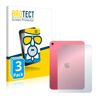 Parte frontal de un envase de producto con el logotipo de la marca BROTECT. Al lado se muestra el dispositivo Apple iPad 10.9