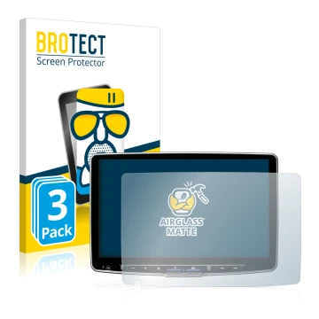 Parte frontal de un envase de producto con el logotipo de la marca BROTECT. Al lado se muestra el dispositivo Alpine ILX-F115D