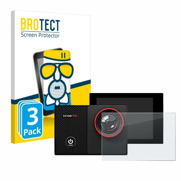 Parte frontal de un envase de producto con el logotipo de la marca BROTECT. Al lado se muestra el dispositivo Akaso EK7000 Pro