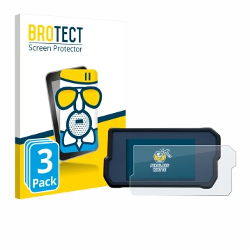 Parte frontal de un envase de producto con el logotipo de la marca BROTECT. Al lado se muestra el dispositivo KTM 390 Duke 201