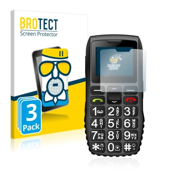 Parte frontal de un envase de producto con el logotipo de la marca BROTECT. Al lado se muestra el dispositivo artfone C1 + con