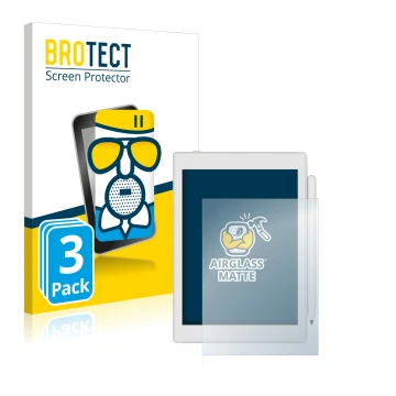 Parte frontal de un envase de producto con el logotipo de la marca BROTECT. Al lado se muestra el dispositivo Boox Nova Air 2 