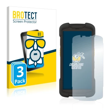Parte frontal de un envase de producto con el logotipo de la marca BROTECT. Al lado se muestra el dispositivo Zebra TC73 con s