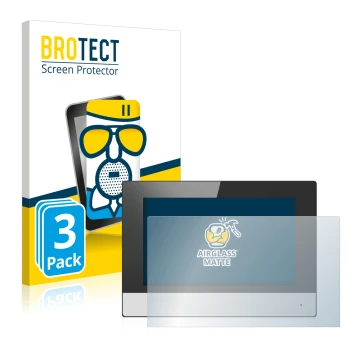 Parte frontal de un envase de producto con el logotipo de la marca BROTECT. Al lado se muestra el dispositivo Hikvision DS-KH6