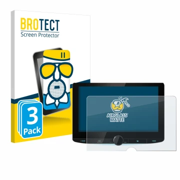 Parte frontal de un envase de producto con el logotipo de la marca BROTECT. Al lado se muestra el dispositivo Kenwood DNR992RV