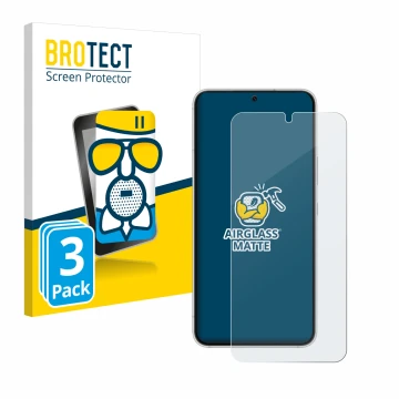 Parte frontal de un envase de producto con el logotipo de la marca BROTECT. Al lado se muestra el dispositivo Samsung Galaxy S