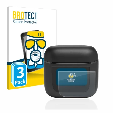 Parte frontal de un envase de producto con el logotipo de la marca BROTECT. Al lado se muestra el dispositivo JBL Tour Pro 2 c