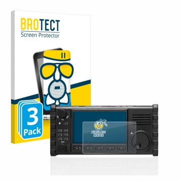 Parte frontal de un envase de producto con el logotipo de la marca BROTECT. Al lado se muestra el dispositivo Xiegu X6100 HF-T