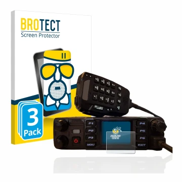 Parte frontal de un envase de producto con el logotipo de la marca BROTECT. Al lado se muestra el dispositivo AnyTone AT-D578U