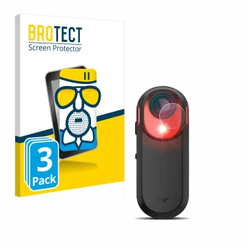 Parte frontal de un envase de producto con el logotipo de la marca BROTECT. Al lado se muestra el dispositivo Garmin Varia RCT