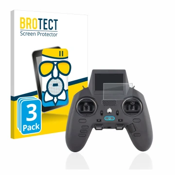 Parte frontal de un envase de producto con el logotipo de la marca BROTECT. Al lado se muestra el dispositivo Radiomaster Zorr