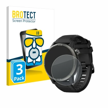 Parte frontal de un envase de producto con el logotipo de la marca BROTECT. Al lado se muestra el dispositivo Kiprun GPS 900 b