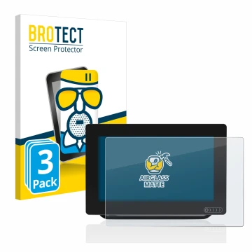 Parte frontal de un envase de producto con el logotipo de la marca BROTECT. Al lado se muestra el dispositivo Raymarine Axiom 