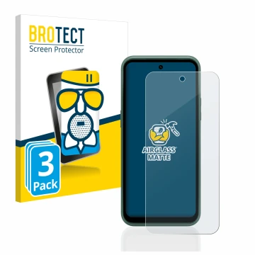 Parte frontal de un envase de producto con el logotipo de la marca BROTECT. Al lado se muestra el dispositivo Nokia XR21 con s