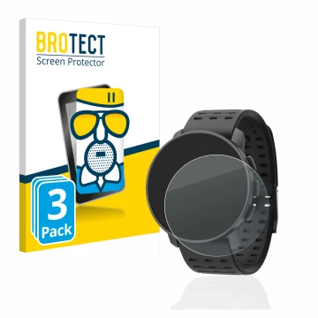 Parte frontal de un envase de producto con el logotipo de la marca BROTECT. Al lado se muestra el dispositivo Suunto 9 Peak Pr