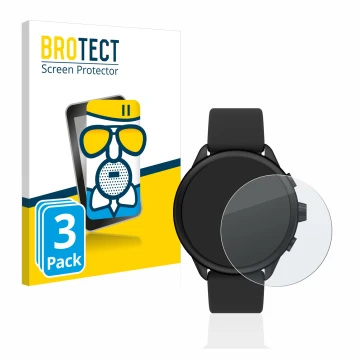 Parte frontal de un envase de producto con el logotipo de la marca BROTECT. Al lado se muestra el dispositivo Fossil Smartwatc