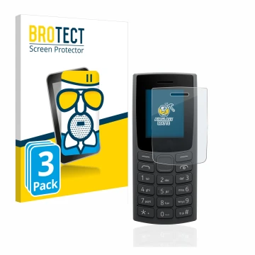 Parte frontal de un envase de producto con el logotipo de la marca BROTECT. Al lado se muestra el dispositivo Nokia 110 (2023)