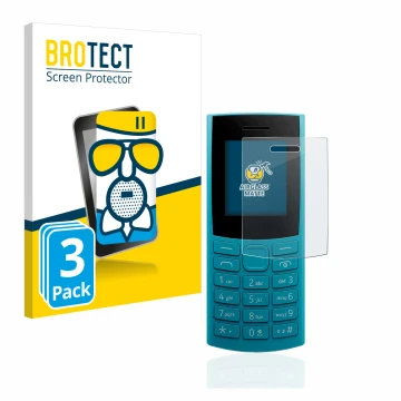 Parte frontal de un envase de producto con el logotipo de la marca BROTECT. Al lado se muestra el dispositivo Nokia 105 4G (20