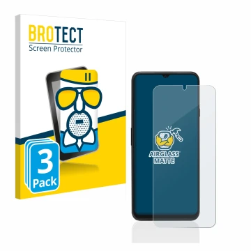 Parte frontal de un envase de producto con el logotipo de la marca BROTECT. Al lado se muestra el dispositivo Cubot P80 con su