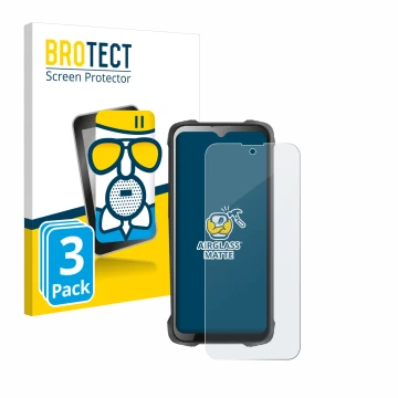 Parte frontal de un envase de producto con el logotipo de la marca BROTECT. Al lado se muestra el dispositivo Cubot King Kong 