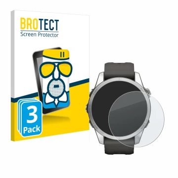 Parte frontal de un envase de producto con el logotipo de la marca BROTECT. Al lado se muestra el dispositivo Garmin Fenix 7S 