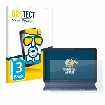 Parte frontal de un envase de producto con el logotipo de la marca BROTECT. Al lado se muestra el dispositivo Lenovo IdeaPad D