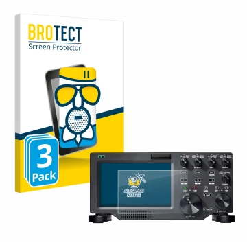 Parte frontal de un envase de producto con el logotipo de la marca BROTECT. Al lado se muestra el dispositivo FlexRadio Maestr