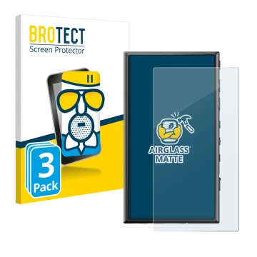 Parte frontal de un envase de producto con el logotipo de la marca BROTECT. Al lado se muestra el dispositivo Sony Walkman NW-