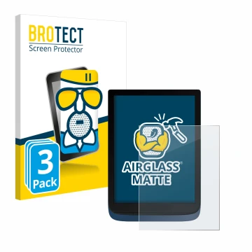 Parte frontal de un envase de producto con el logotipo de la marca BROTECT. Al lado se muestra el dispositivo Vivlio InkPad 3 