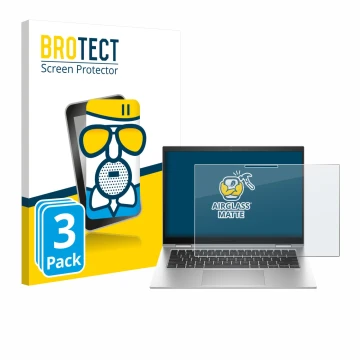 Parte frontal de un envase de producto con el logotipo de la marca BROTECT. Al lado se muestra el dispositivo HP EliteBook x36