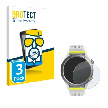 Parte frontal de un envase de producto con el logotipo de la marca BROTECT. Al lado se muestra el dispositivo Huami Amazfit Ch