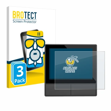 Parte frontal de un envase de producto con el logotipo de la marca BROTECT. Al lado se muestra el dispositivo SONOFF NSPanel S