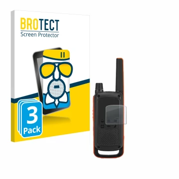 Parte frontal de un envase de producto con el logotipo de la marca BROTECT. Al lado se muestra el dispositivo Motorola Talkabo