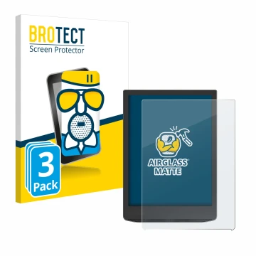 Parte frontal de un envase de producto con el logotipo de la marca BROTECT. Al lado se muestra el dispositivo PocketBook InkPa
