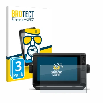 Parte frontal de un envase de producto con el logotipo de la marca BROTECT. Al lado se muestra el dispositivo Garmin ECHOMAP U