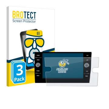 Parte frontal de un envase de producto con el logotipo de la marca BROTECT. Al lado se muestra el dispositivo Volkswagen Taigo