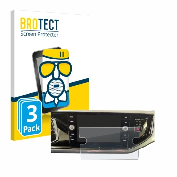 Parte frontal de un envase de producto con el logotipo de la marca BROTECT. Al lado se muestra el dispositivo Volkswagen Polo 