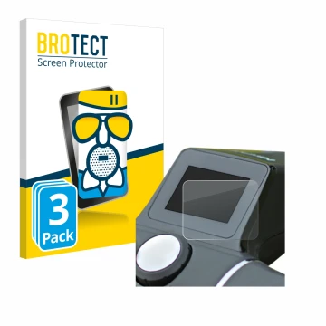 Parte frontal de un envase de producto con el logotipo de la marca BROTECT. Al lado se muestra el dispositivo Motocaddy M7 Rem